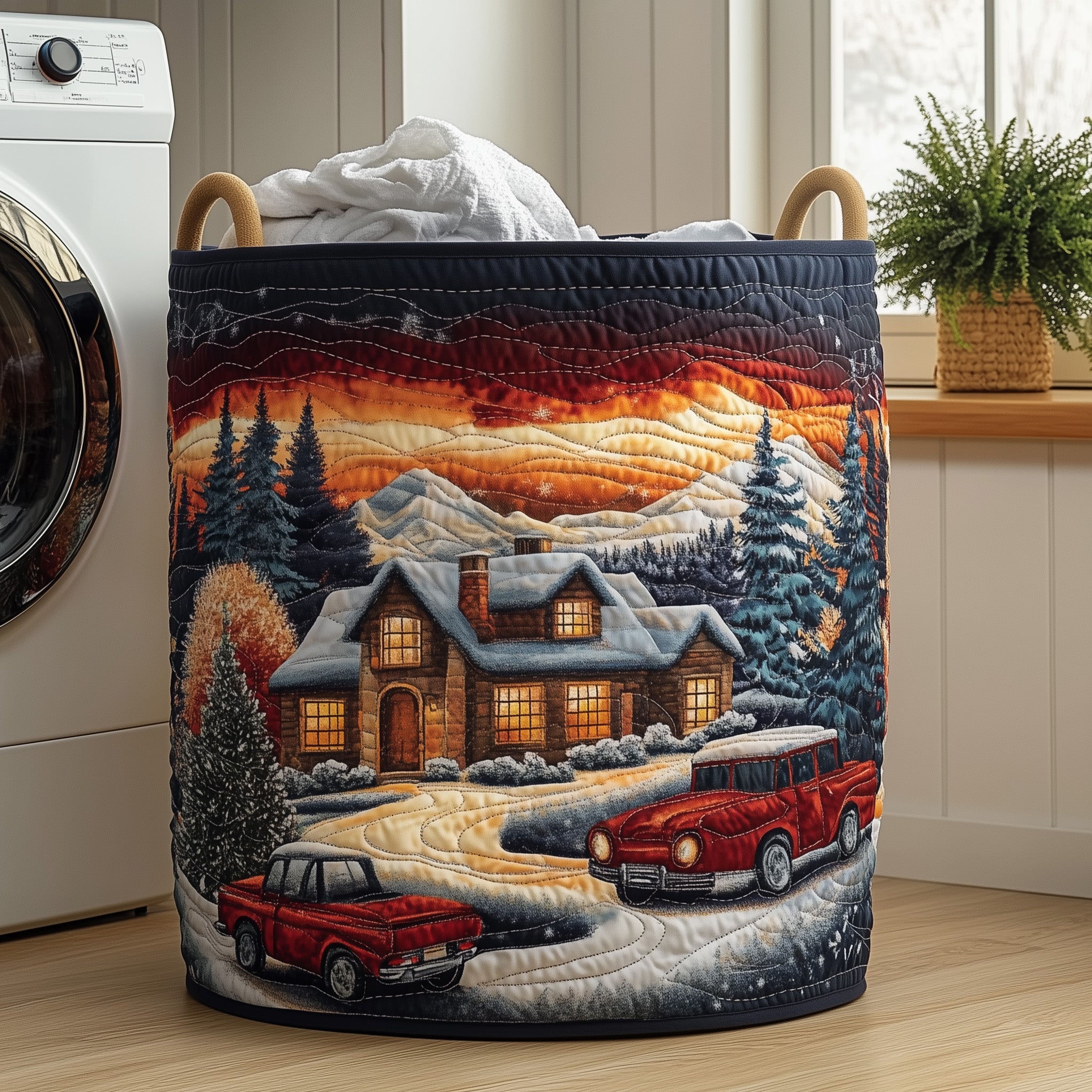 Peaceful Snow Cabin Quilted Laundry Basket Gftohd10324 Summer Merch Vibes