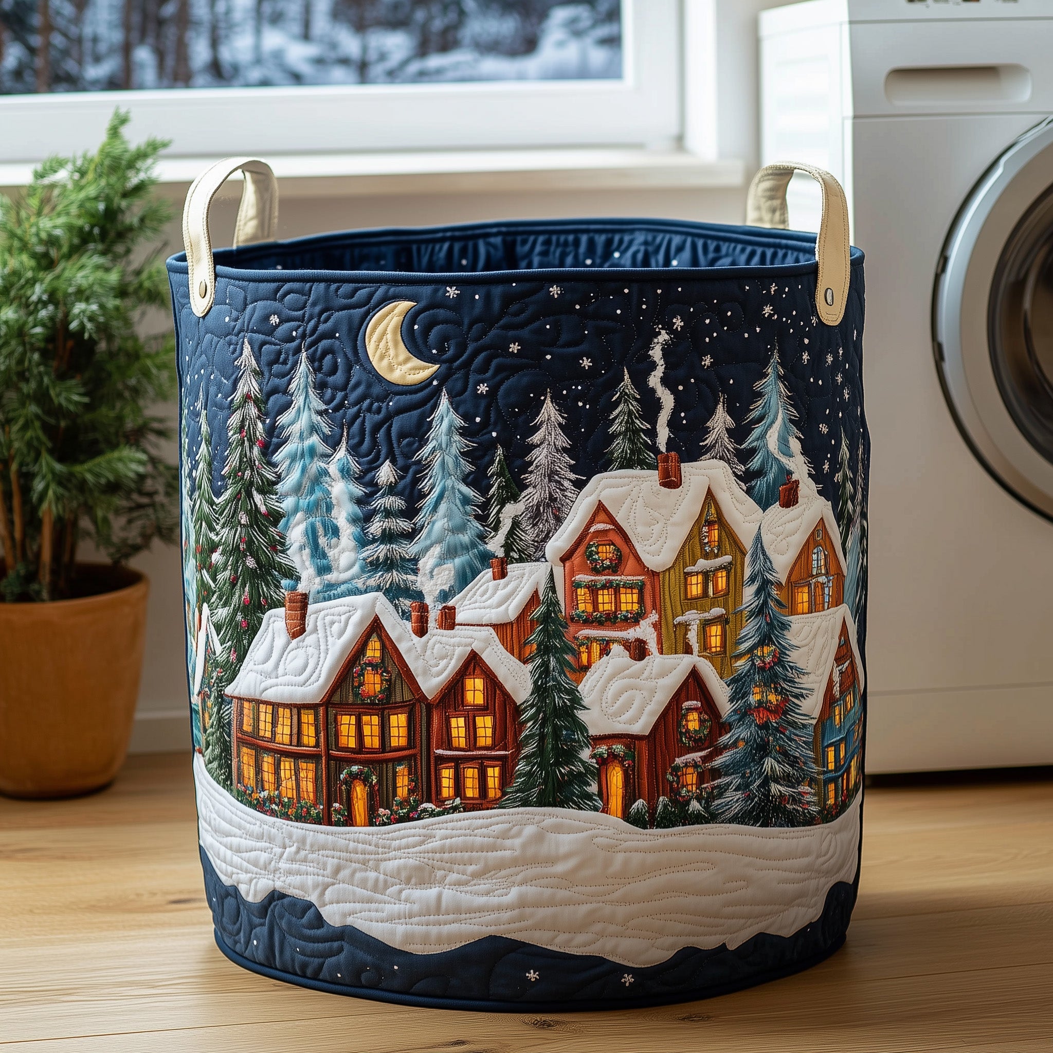 Peaceful Snow Village Quilted Laundry Basket Gftohd10328 Merch For Family Time