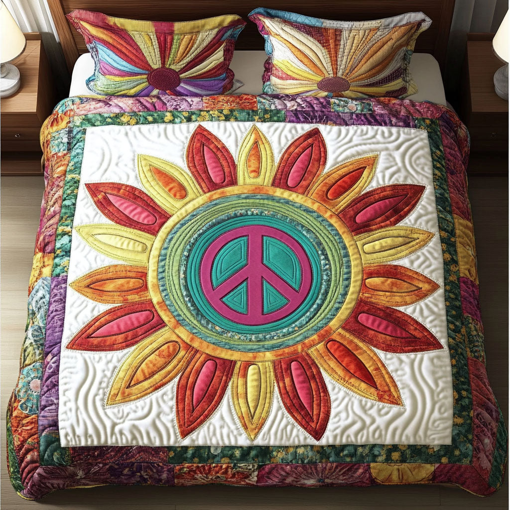 Peaceful Sunflower Quilted Bedding Set Thoughtful Bedding Gift for Cozy Winter Nights