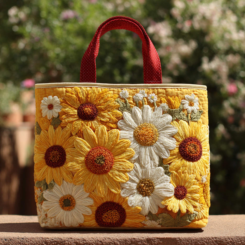 Peaceful Sunflower Quilted Tote Bag Christmas Gifts For Flower Lovers