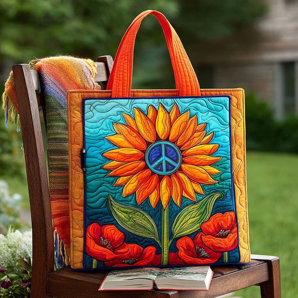 Peaceful Sunflower Quilted Tote Bag Gifts For The Hippie Mom