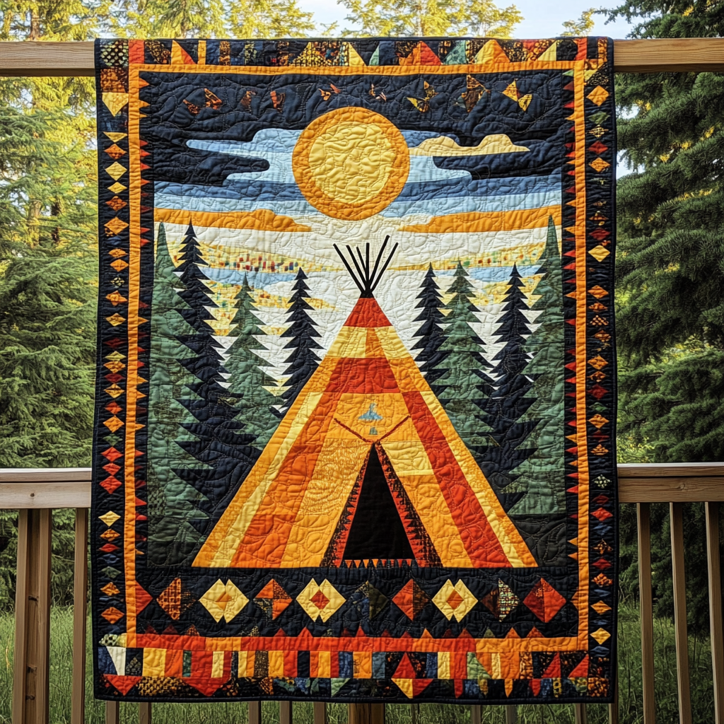 Peaceful Tipi Quilted Blanket Sofa Couch Throw Blanket Native American Gifts
