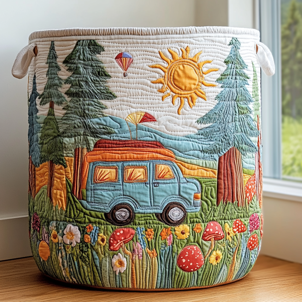 Peaceful Trip Quilted Laundry Basket Trendy Quilted Laundry Tote for Home and Dorm