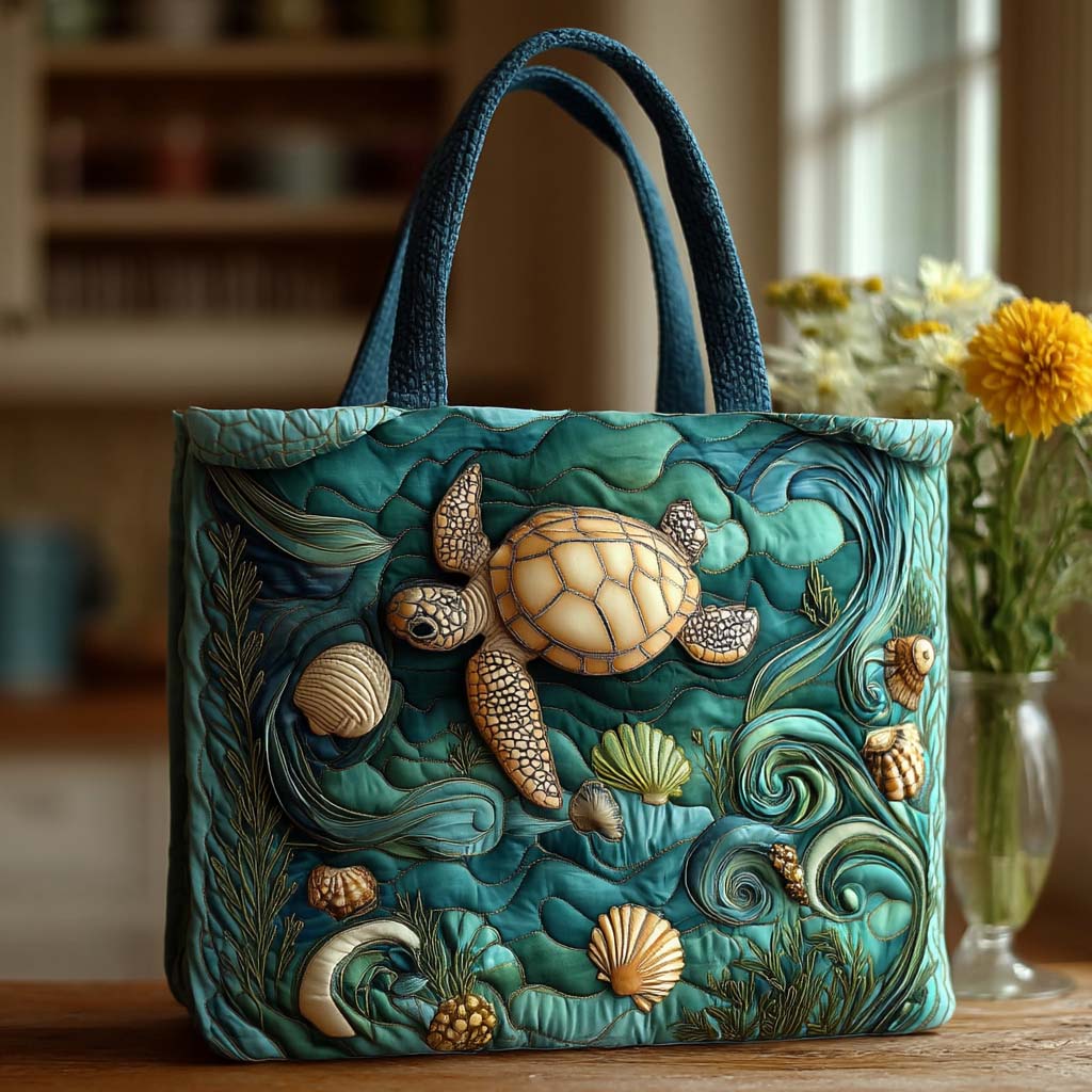 Peaceful Turtle Bay Quilted Tote Bag Beach Vacation Gift Ideas