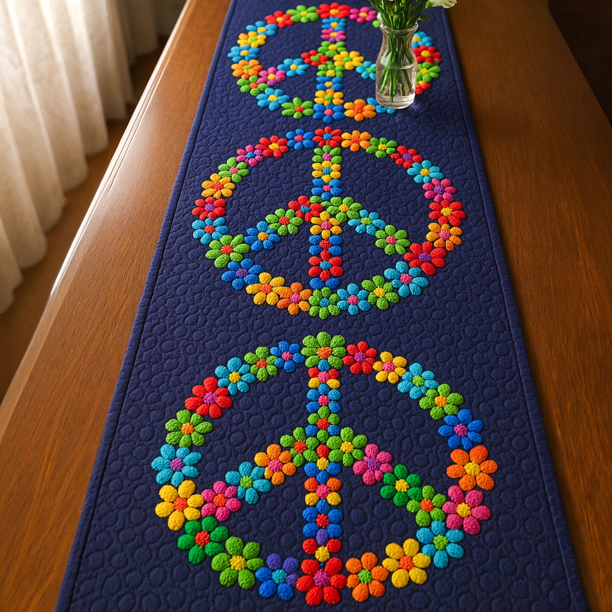 Peaceful Vibes Quilted Table Runner Kitchen Table Decor Gifts For Hippie Girlfriend