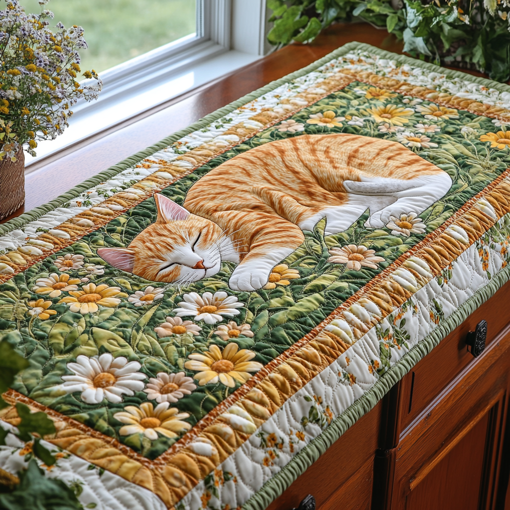 Peaceful Whiskers Quilted Table Runner Dining Room Decor Ideas Cat Christmas Gifts