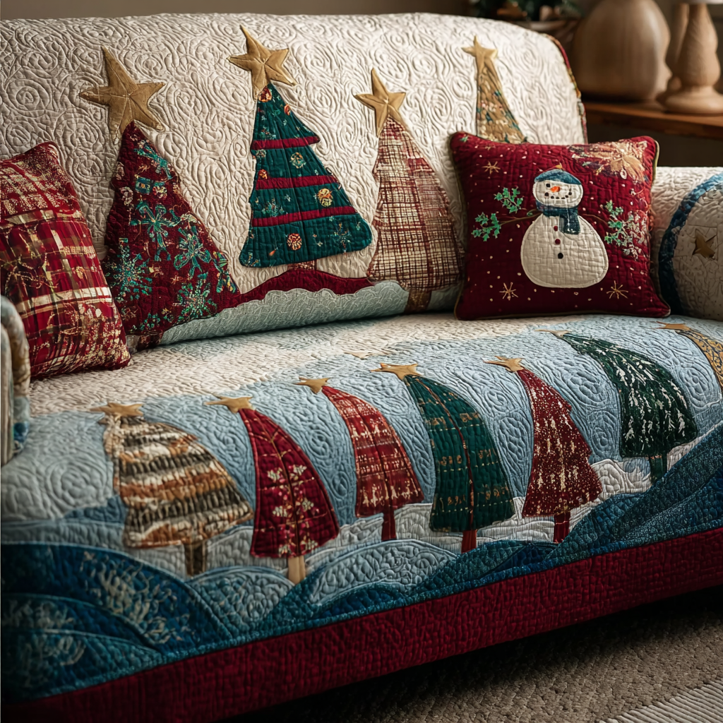 Peaceful Woods Quilted Sofa Cover Living Room Winter Decor Grandparent Christmas Gifts