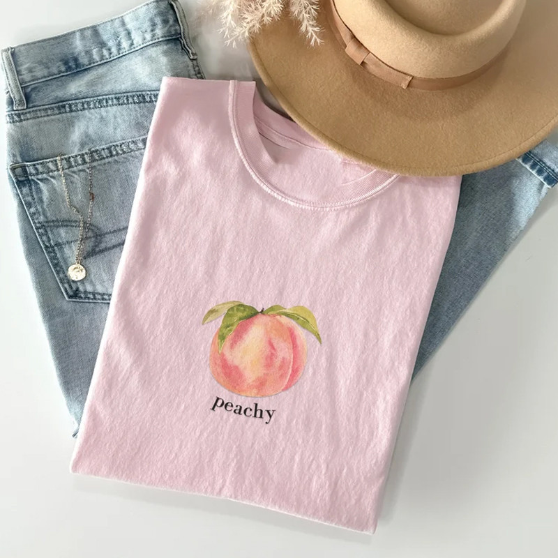 Peach Peachy Watercolor T-Shirt Summer Fashion Clothing Gifts For Her