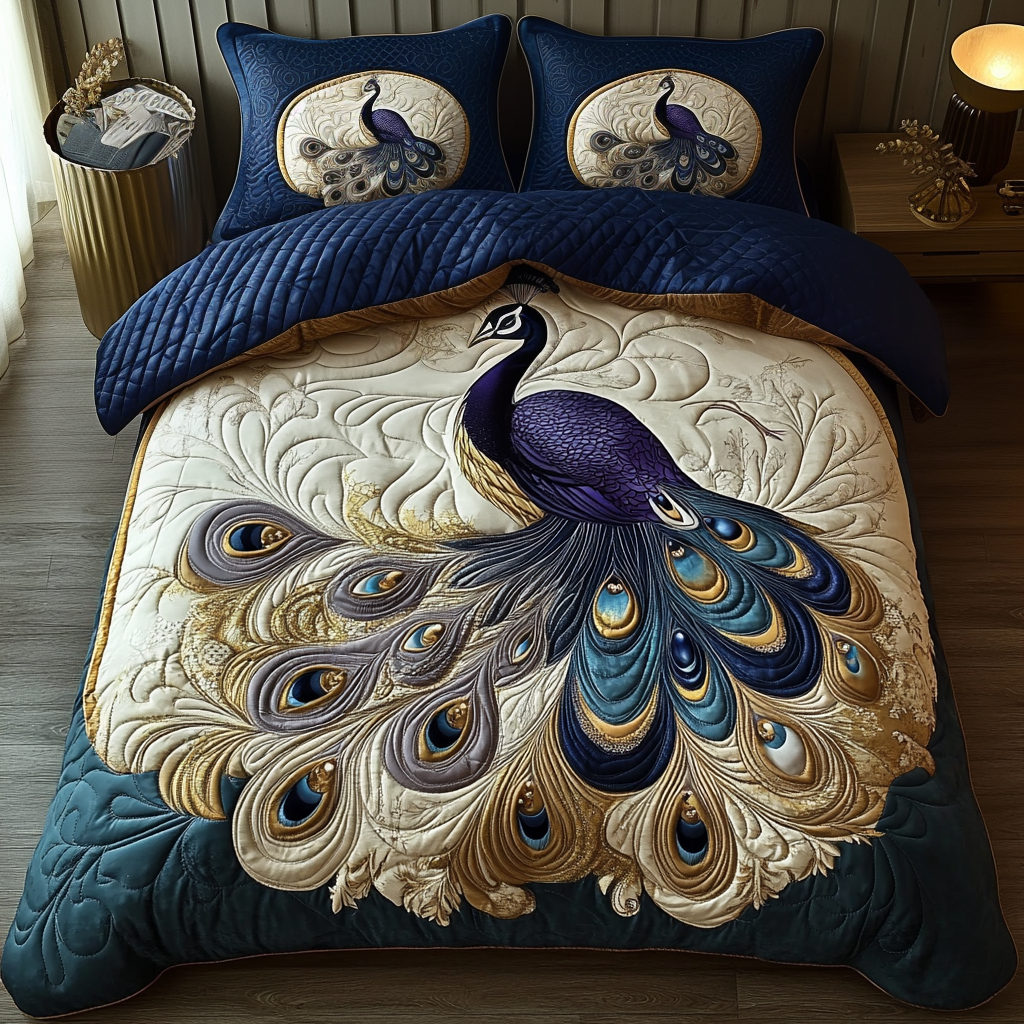 Peacock Beauty Quilted Bedding Set Cool Bedroom Decor Family Christmas Present Ideas