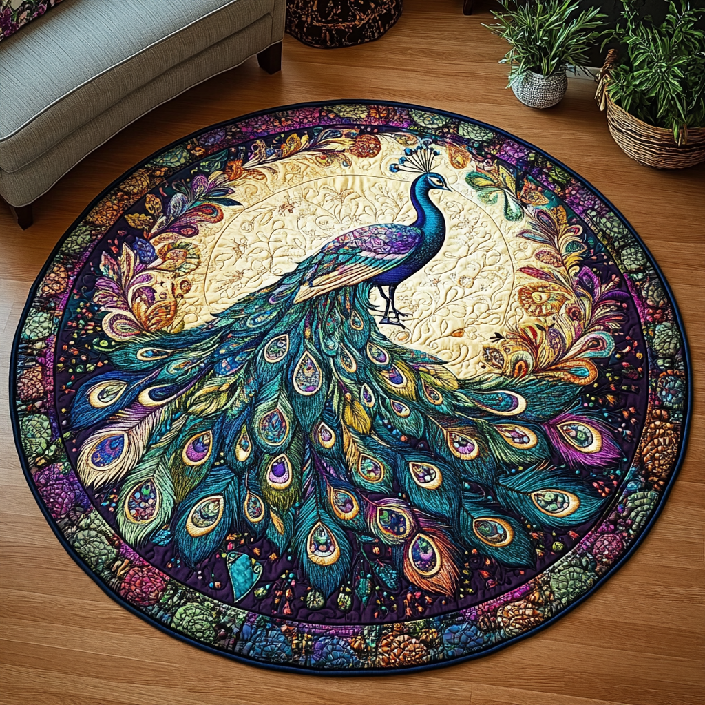 Peacock Beauty Quilted Round Mat Entryway Rug Ideas Gifts For Retired Farmers