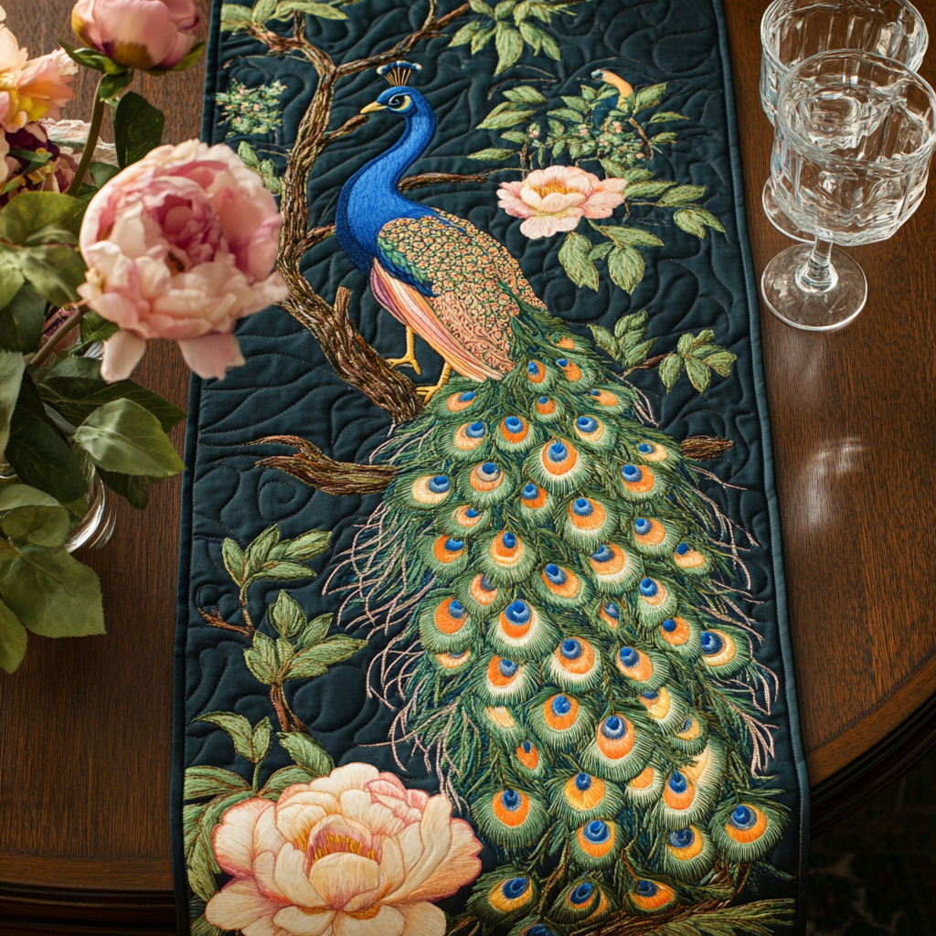 Peacock Beauty Quilted Table Runner Dinner Table Decor Best Gifts For Peacock Lovers