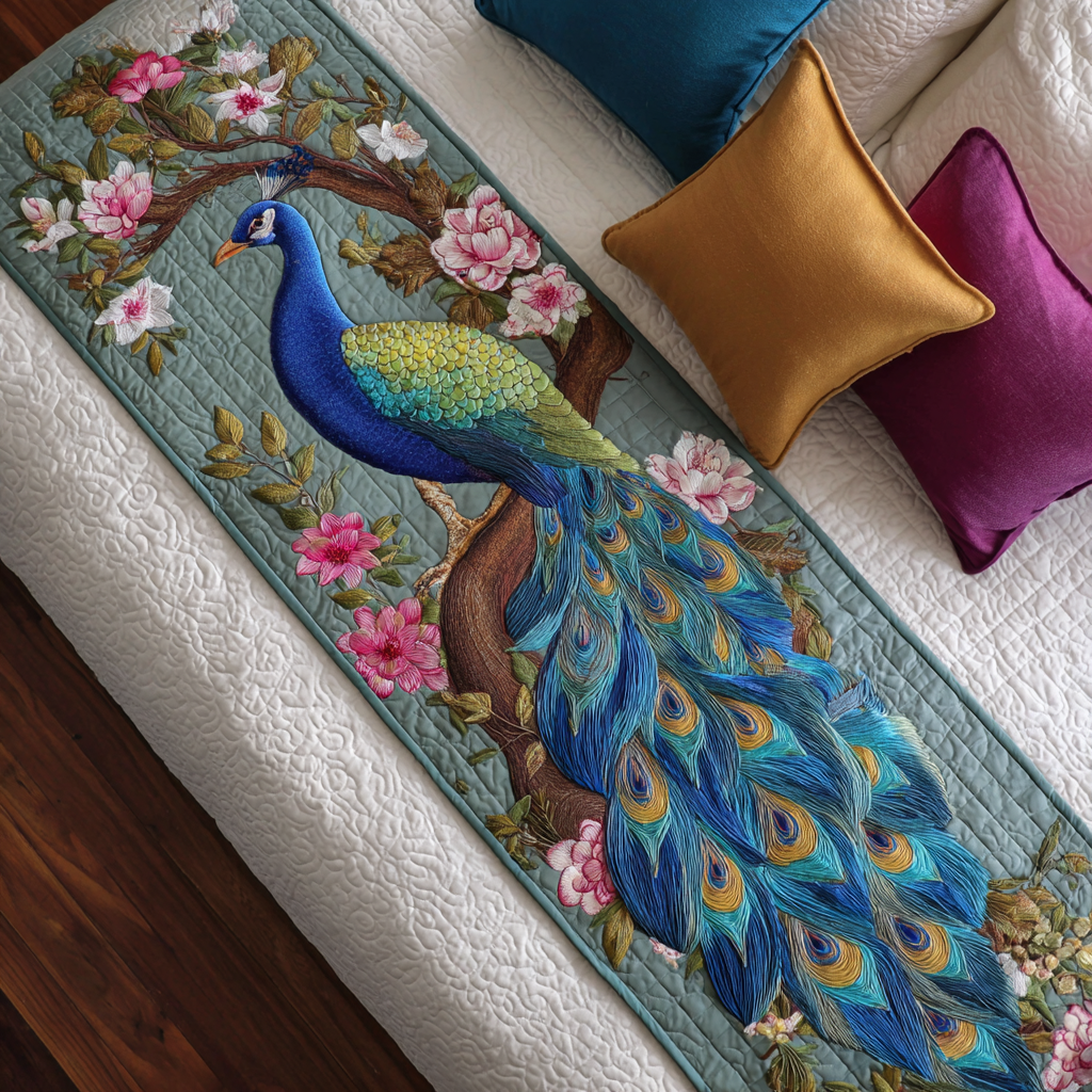Peacock Bliss Quilted Bed Runner Bed Decor Peacock Themed Gifts