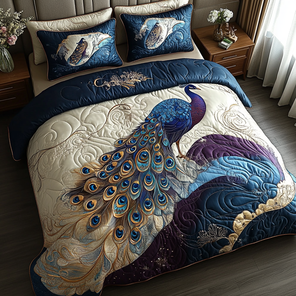 Peacock Bliss Quilted Bedding Set Holiday Duvet Covers Best Gifts For Peacock Lovers