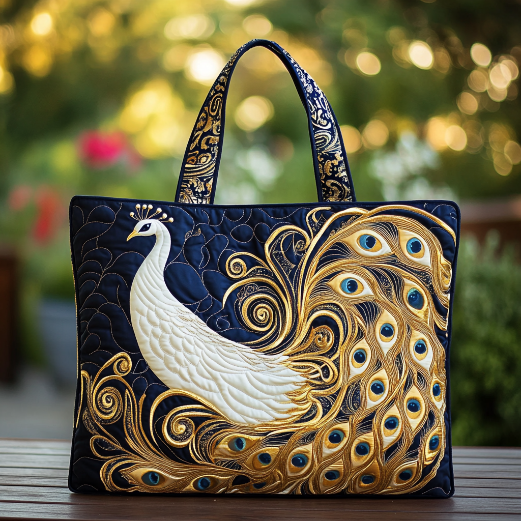 Peacock Bloom Quilted Tote Bag Peacock Home Decorations