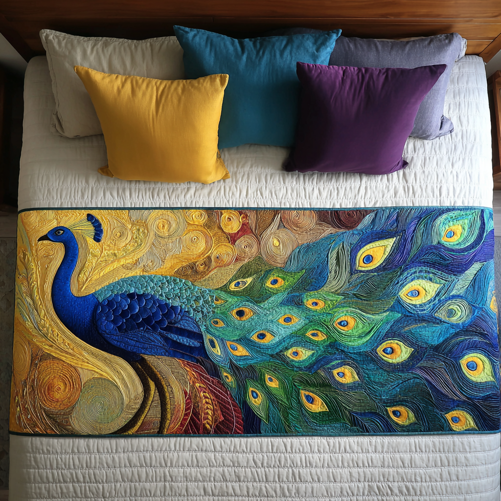 Peacock Charm Quilted Bed Runner Bedroom Decorations Gifts For Peacock Lovers