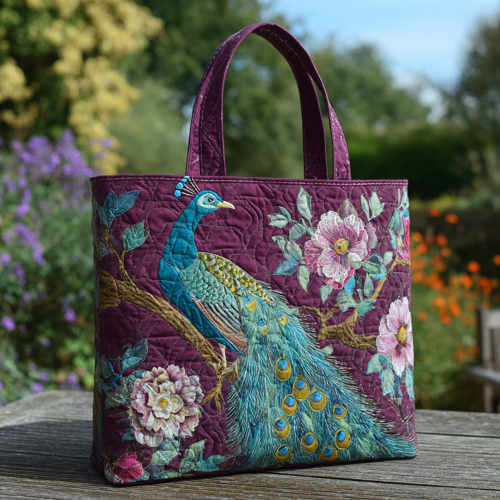 Peacock Charm Quilted Tote Bag Gifts For Peacock Lover