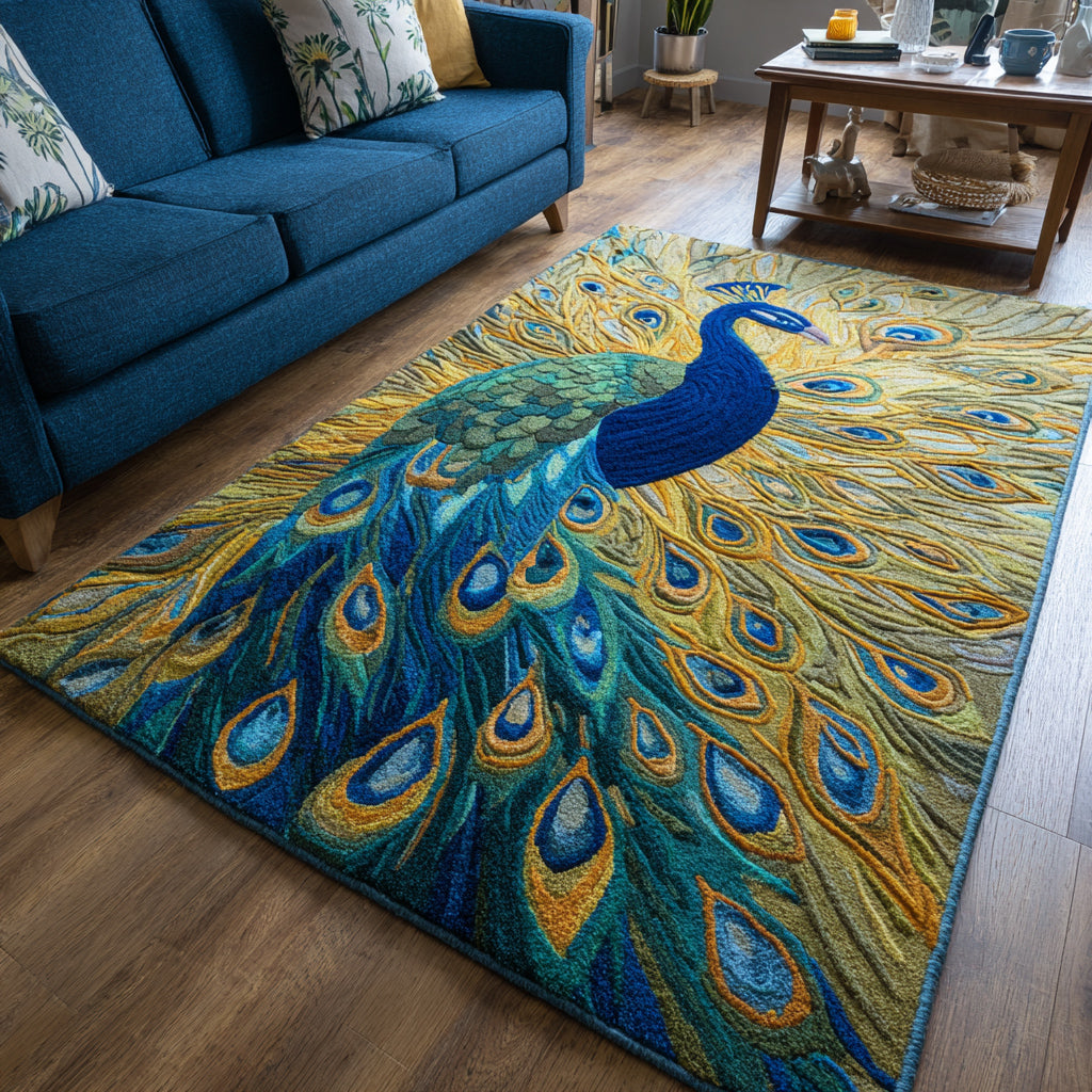 Peacock Display Art Area Rug Modern Holiday Decor Gifts For A Birdwatcher
