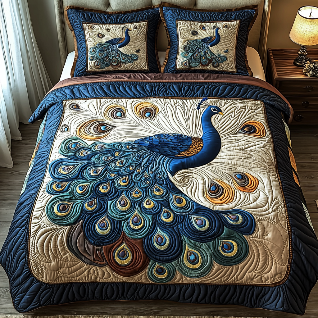 Peacock Elegance Quilted Bedding Set Best Bed Sheet Set Peacock Merchandise Gifts