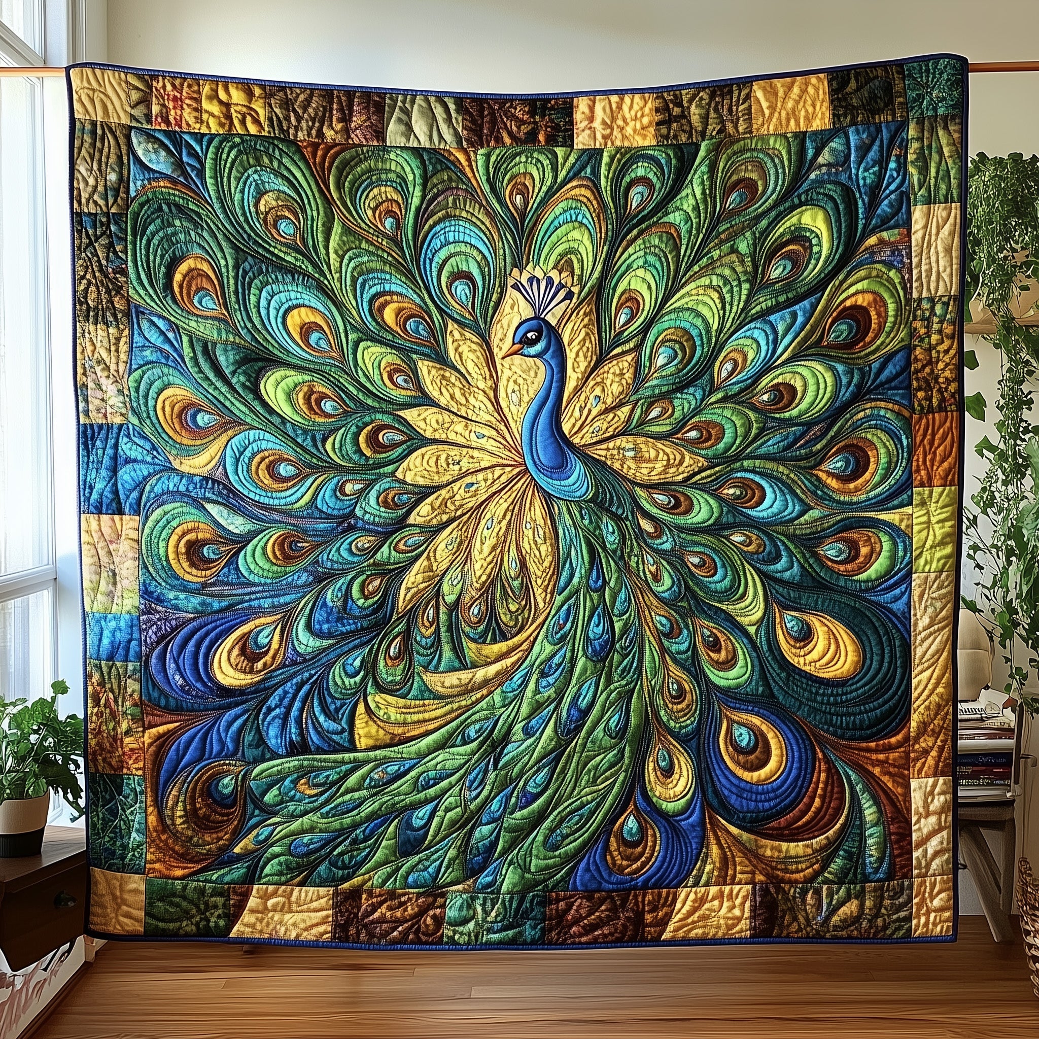 Peacock Elegance Quilted Blanket Merchandise Throw BlanketBeautiful Peacock Items