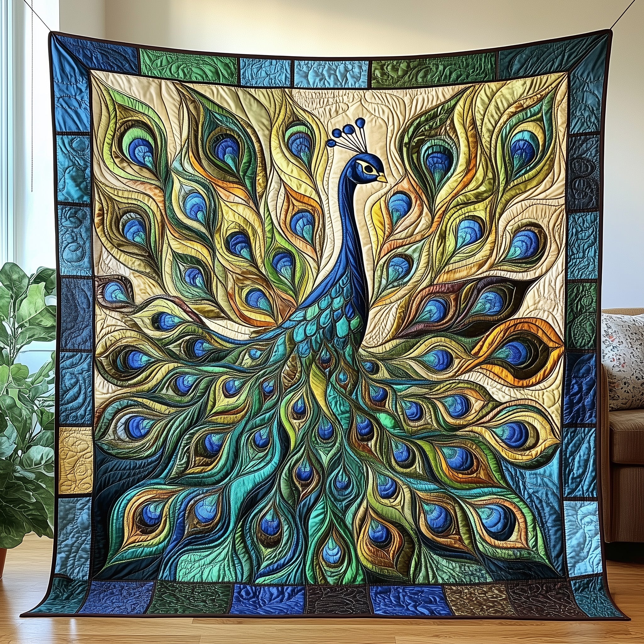 Peacock Elegance Quilted Blanket Merchandise Throw BlanketBest Gifts For Peacock Lovers