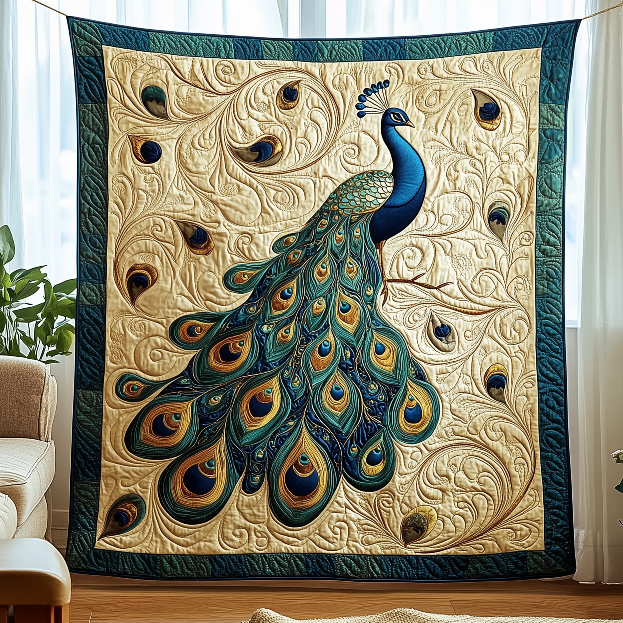 Peacock Elegance Quilted Blanket Merchandise Throw BlanketPeacock Gifts Stuff