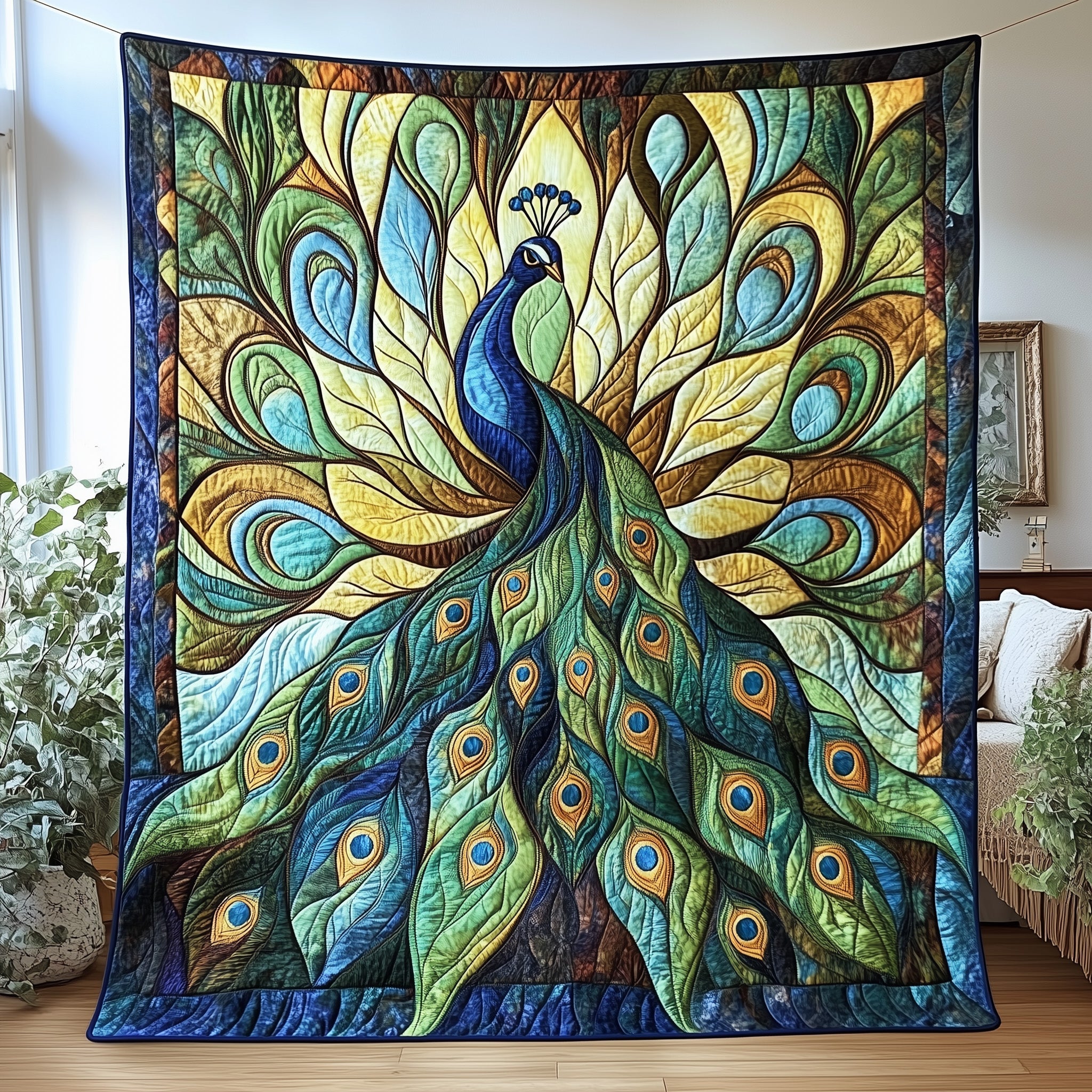 Peacock Elegance Quilted Blanket Merchandise Throw BlanketPeacock Merchandise Gifts