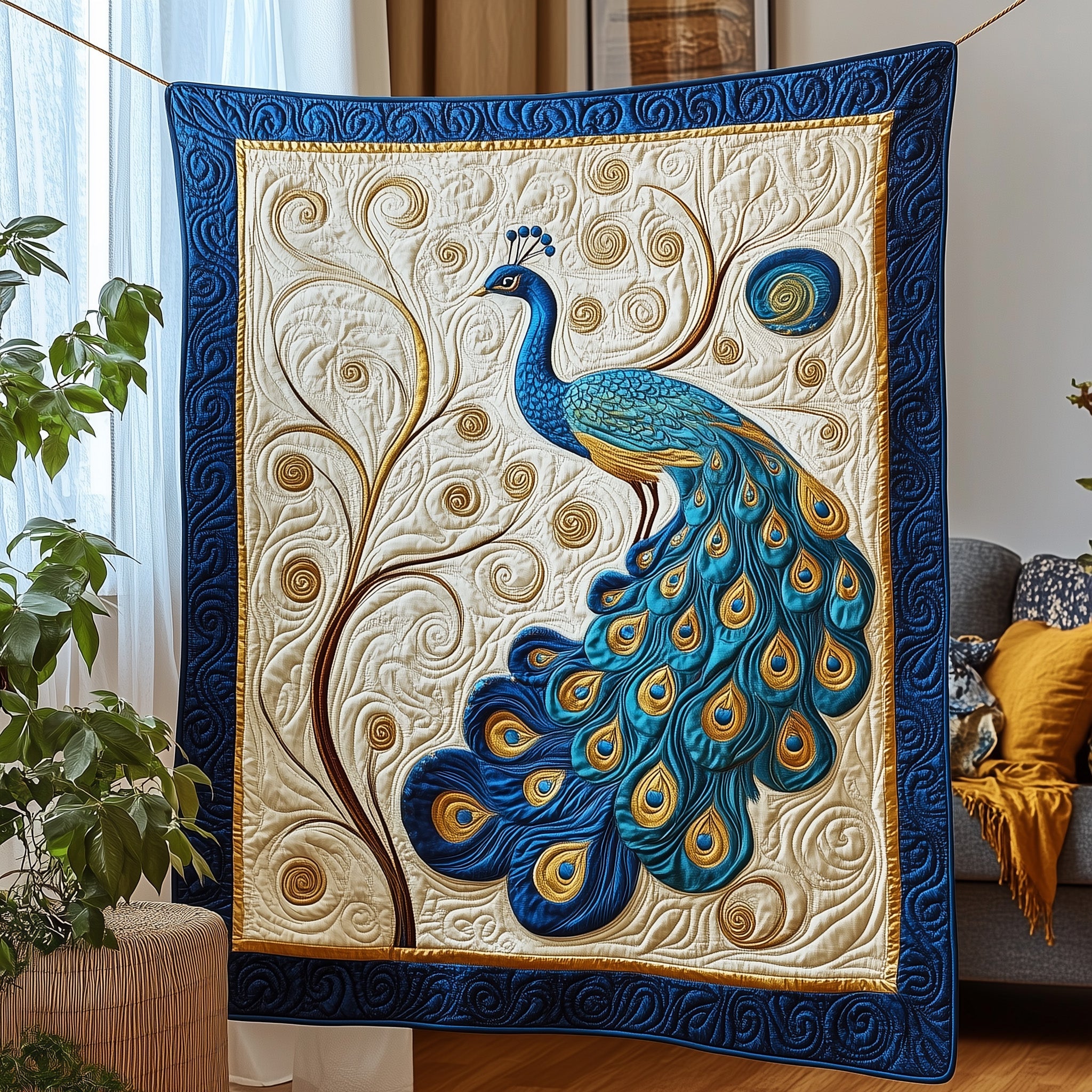 Peacock Elegance Quilted Blanket Merchandise Throw BlanketPeacock Merchandise Gifts