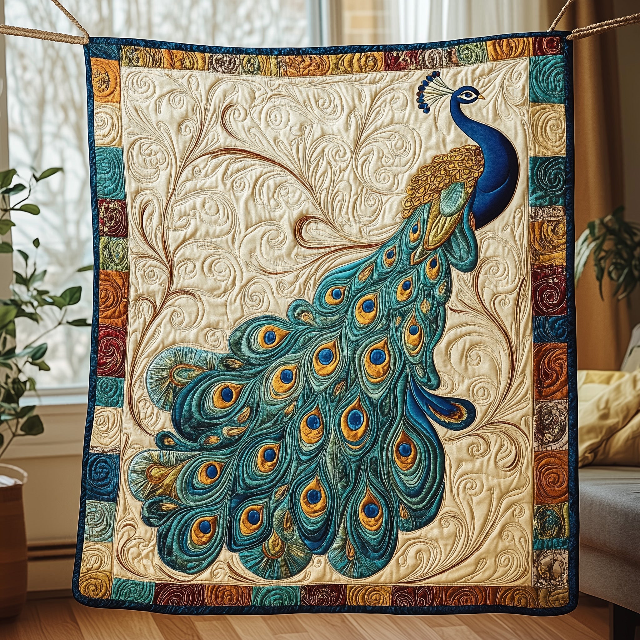 Peacock Elegance Quilted Blanket Merchandise Throw BlanketPeacock Theme Gifts Items