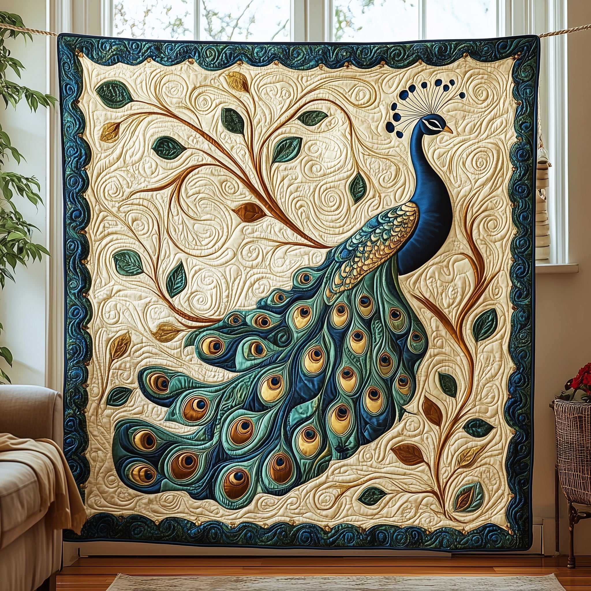 Peacock Elegance Quilted Blanket Merchandise Throw BlanketUnique Peacock Themed Gifts