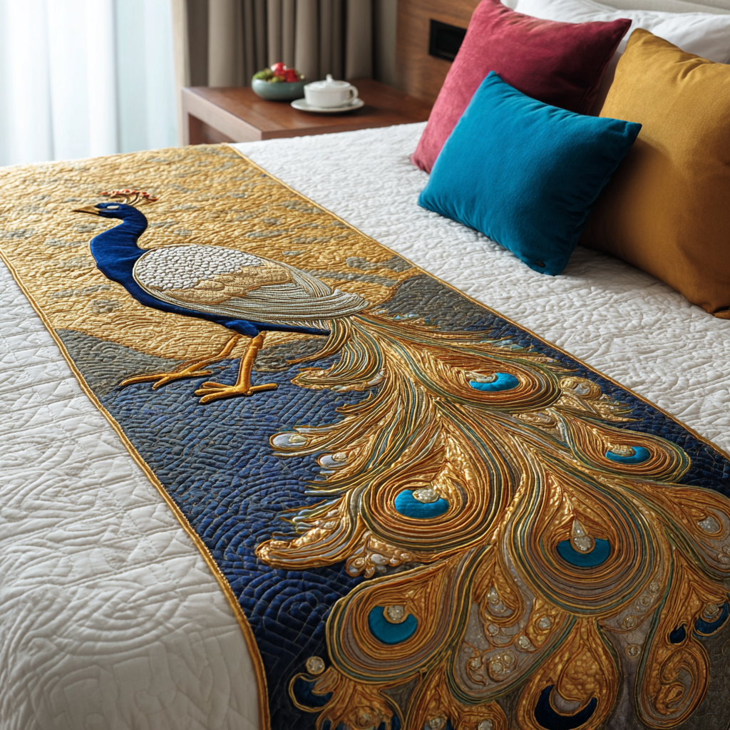 Peacock Feather Quilted Bed Runner Bed Decor Unique Peacock Gift Ideas