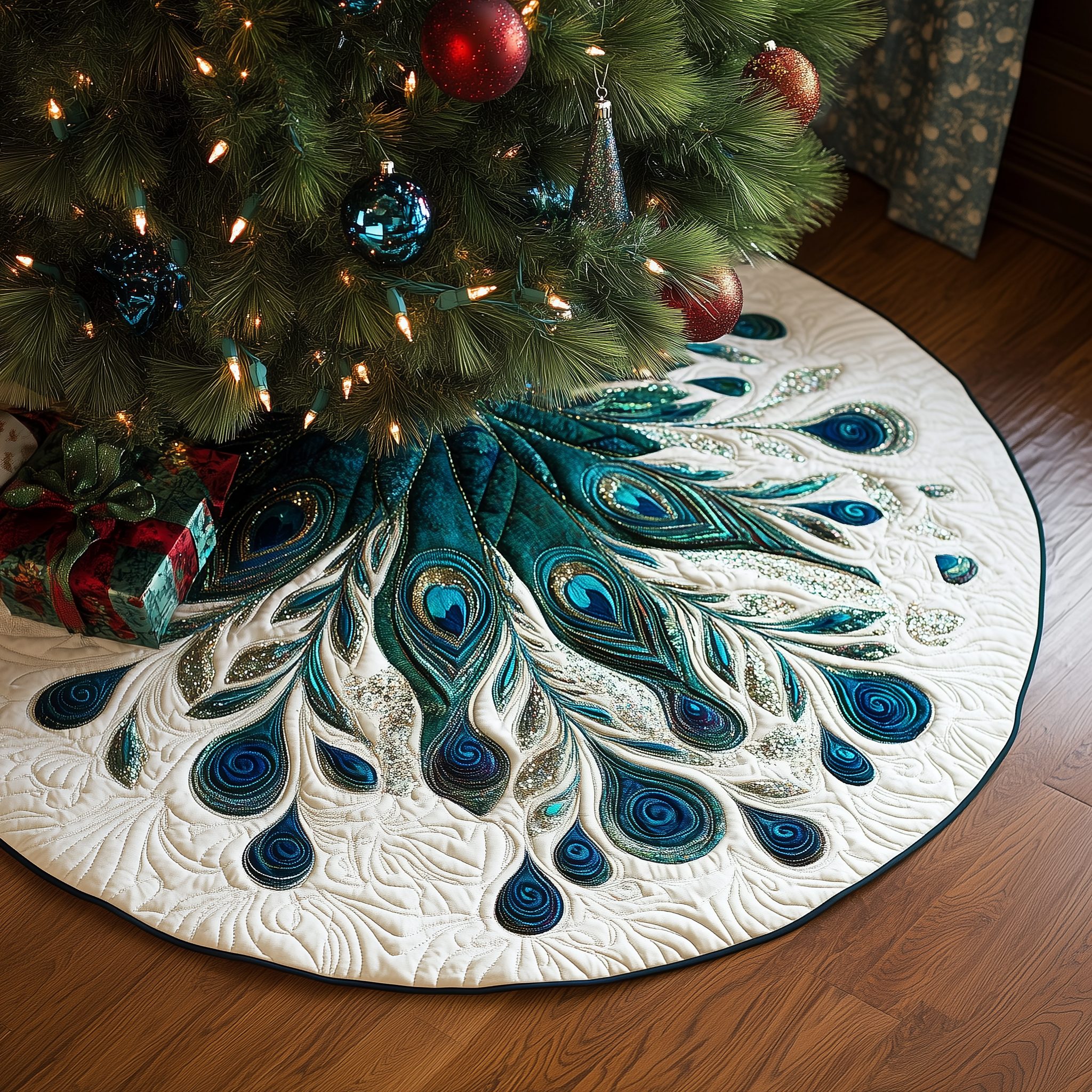 Peacock Feather Quilted Tree Skirt Best Xmas Tree Skirts Decorations Peacock Merchandise Gifts