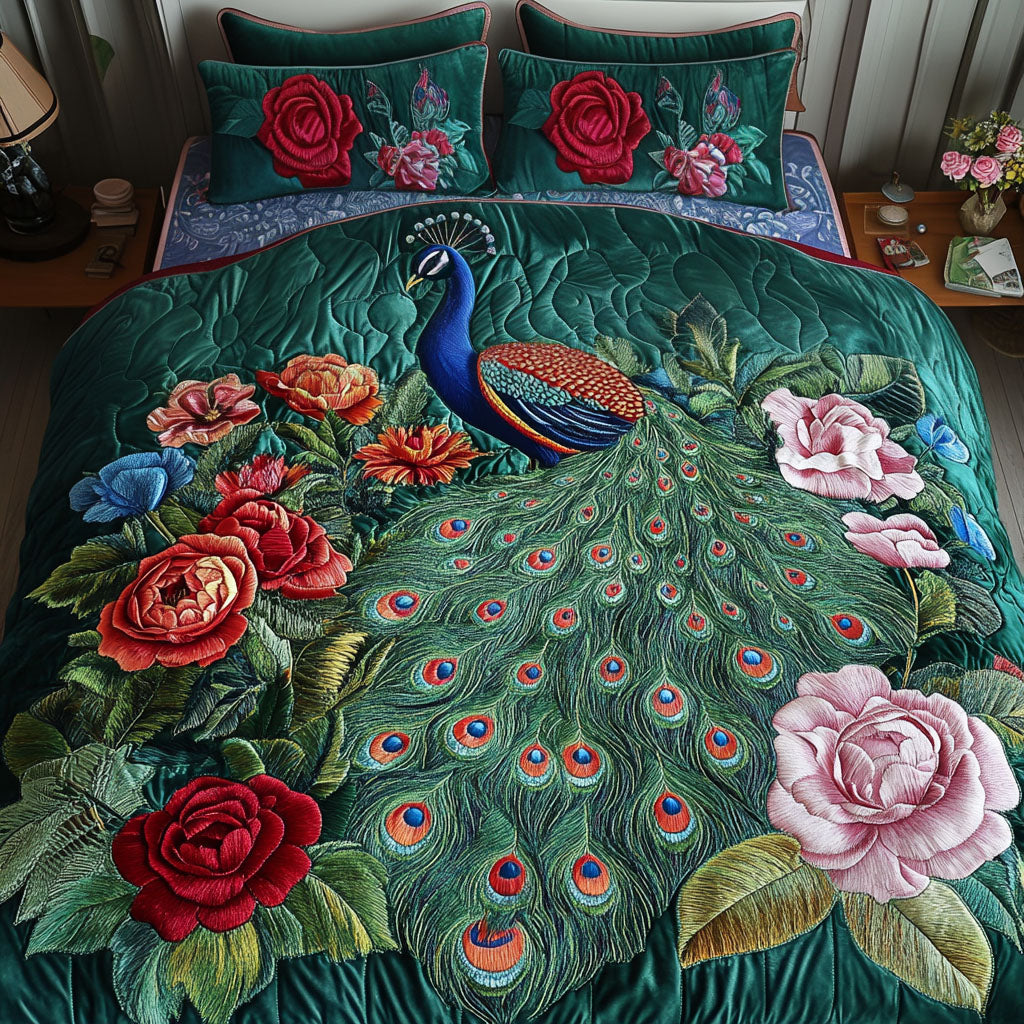 Peacock Garden Bliss Quilted Bedding Set Best Bed Sheet Set Peacock Merchandise Gifts