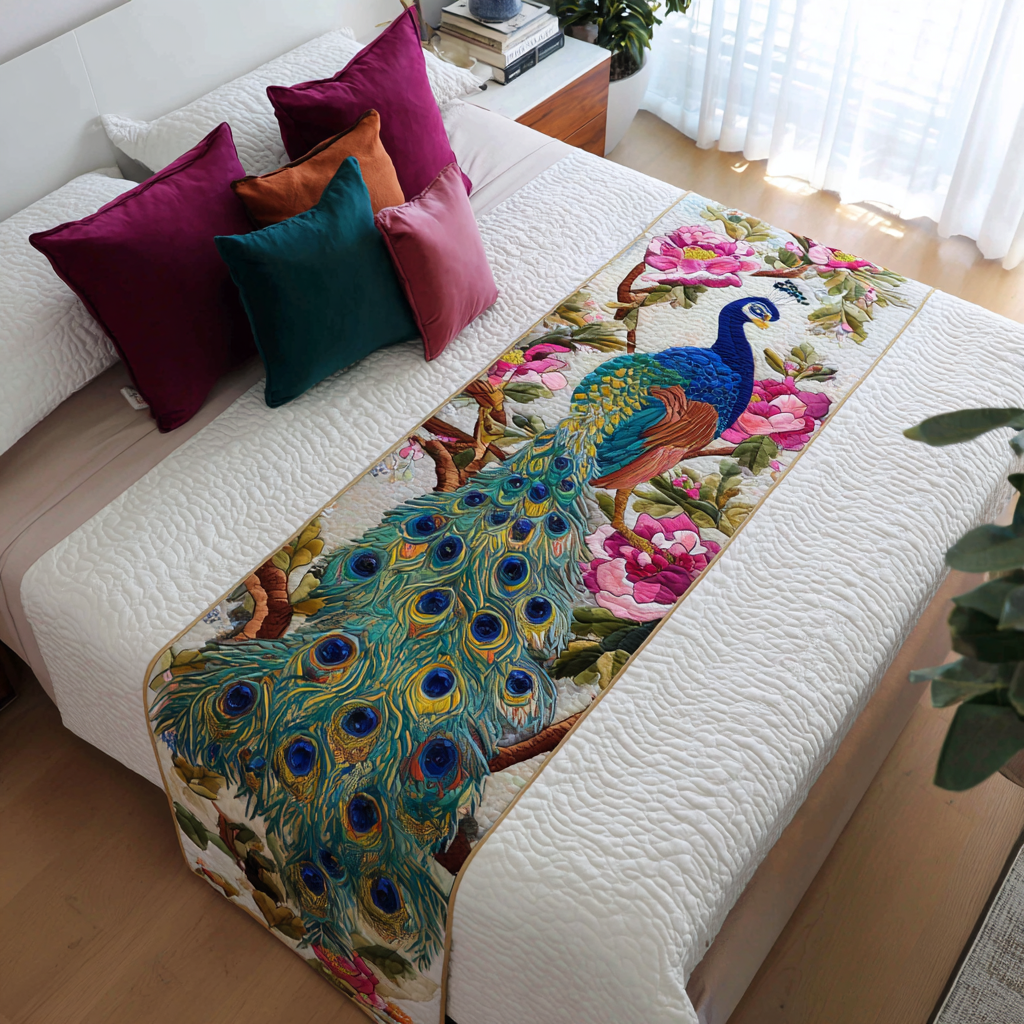 Peacock Grace Quilted Bed Runner Bed Decorations Peacock Lovers Presents