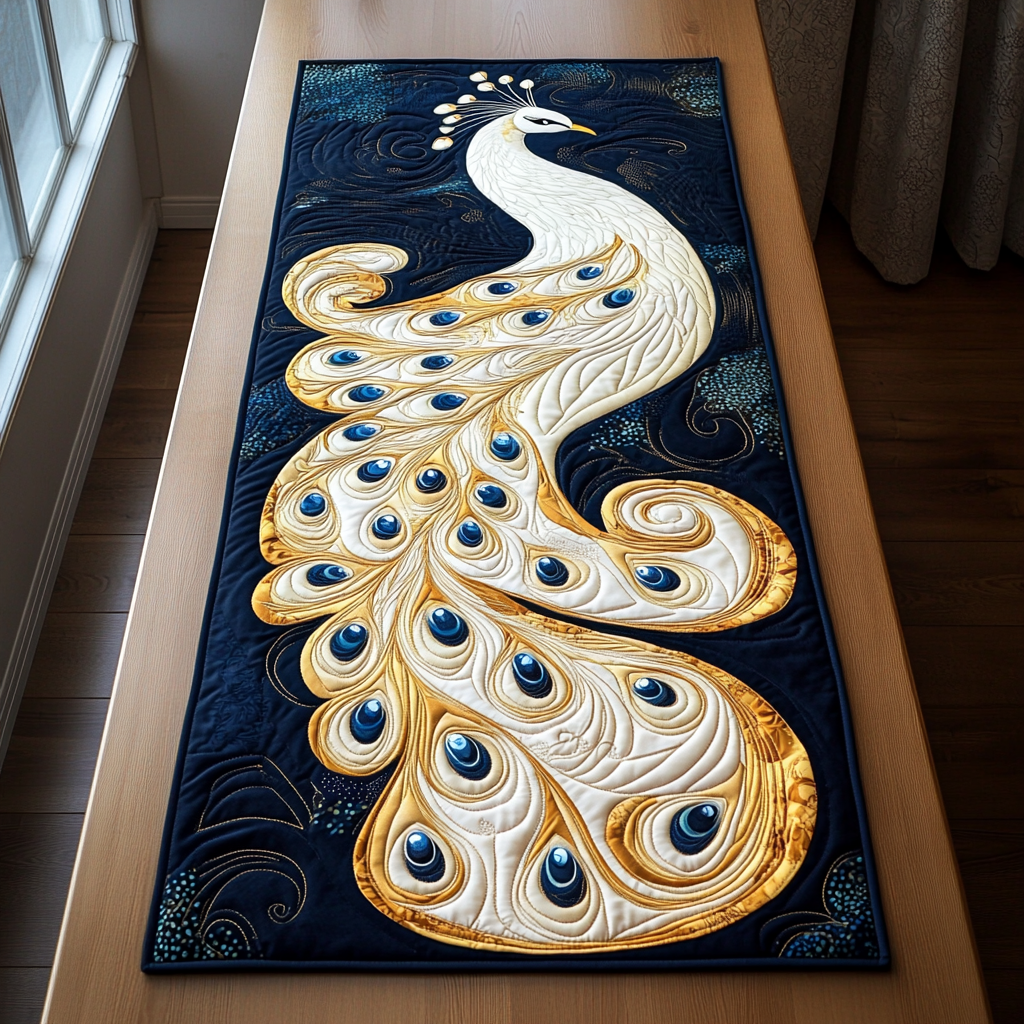 Peacock Grace Quilted Table Runner Dining Table Decor Peacock Merchandise Gifts