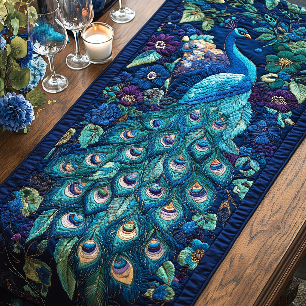 Peacock Grace Quilted Table Runner Kitchen Table Decor Ideas Peacock Gifts For Her