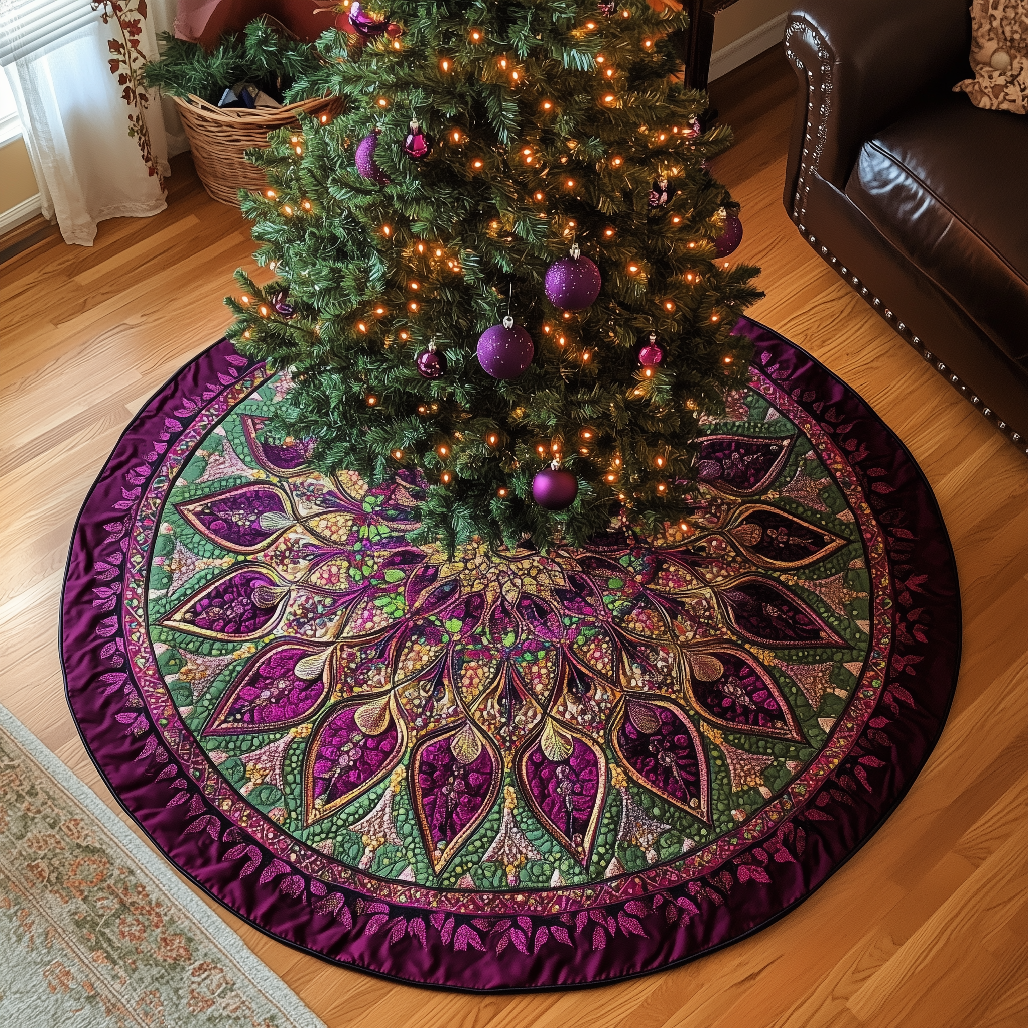 Peacock Mandala Quilted Tree Skirt Beautiful Christmas Tree Skirt Merch