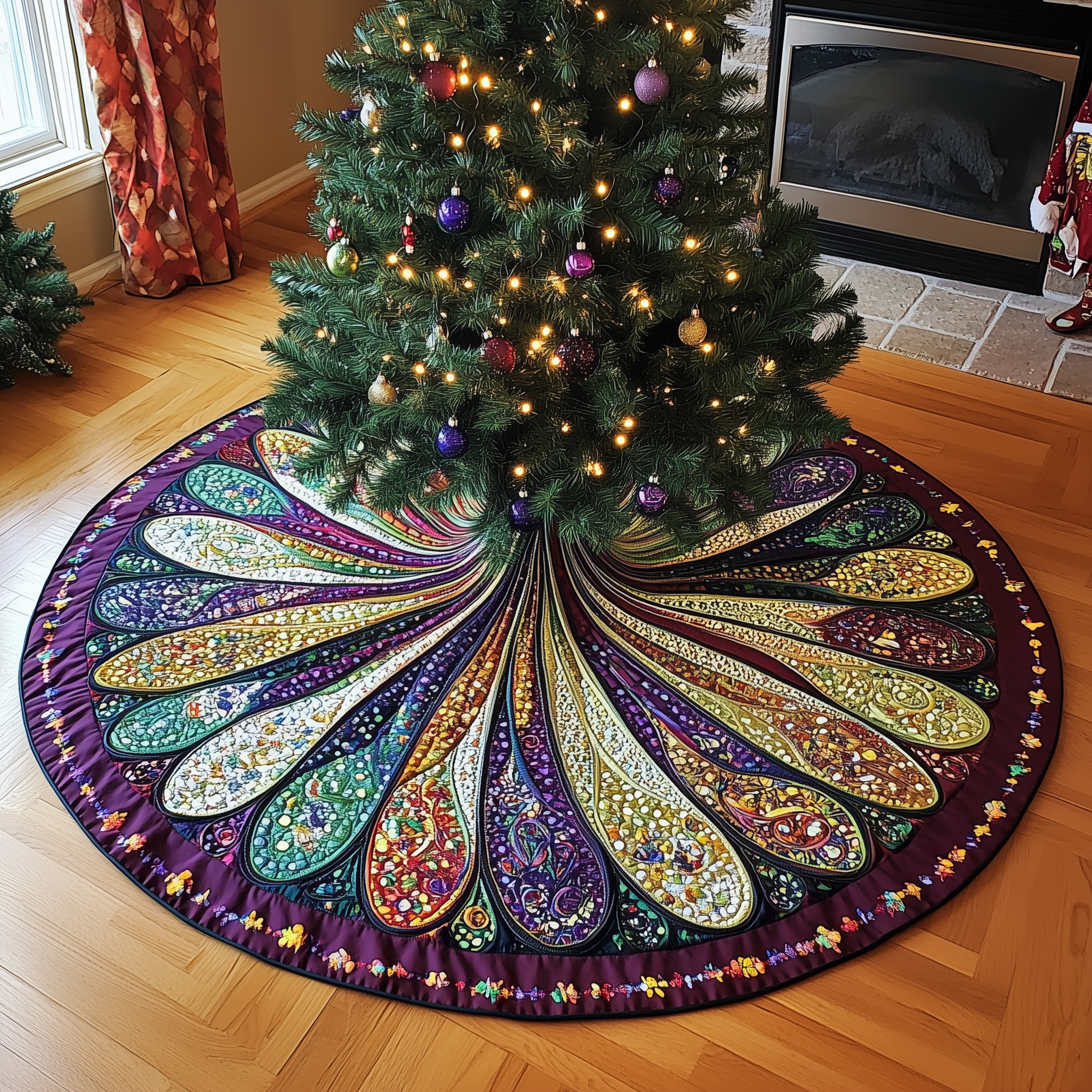 Peacock Mandala Quilted Tree Skirt Holiday Tree Skirt Must-Have