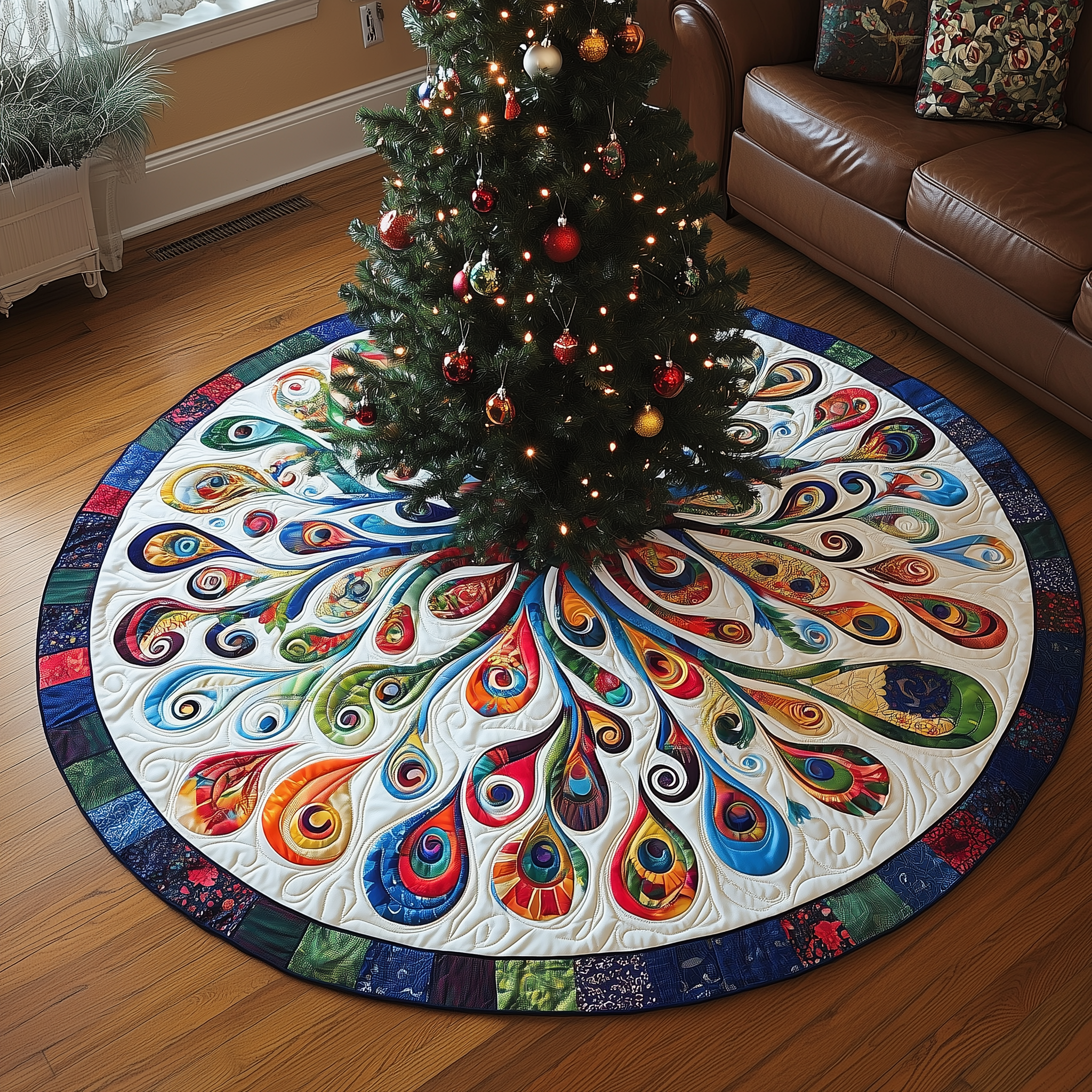 Peacock Mandala Quilted Tree Skirt Holiday Xmas Indoor Christmas Decorations Peacock Merchandise Gifts