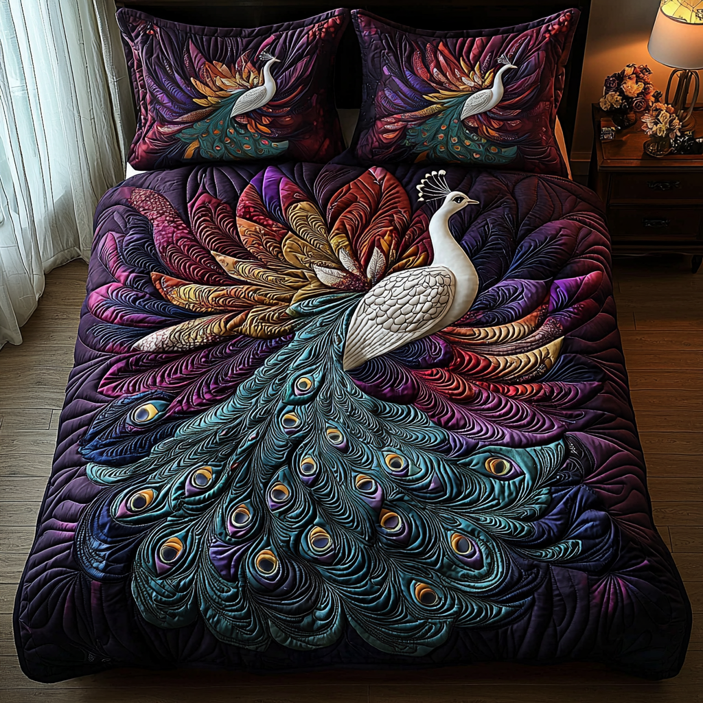 Peacock Mist Quilted Bedding Set Duvet Cover Bed Sheet Set Peacock Themed Gifts