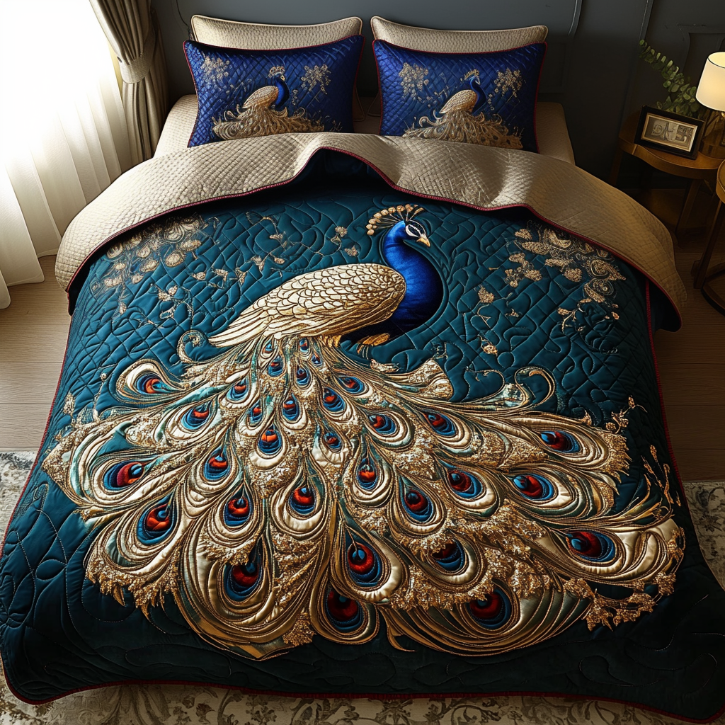 Peacock Paradise Quilted Bedding Set Cute Bedroom Decor Peacock Themed Gifts