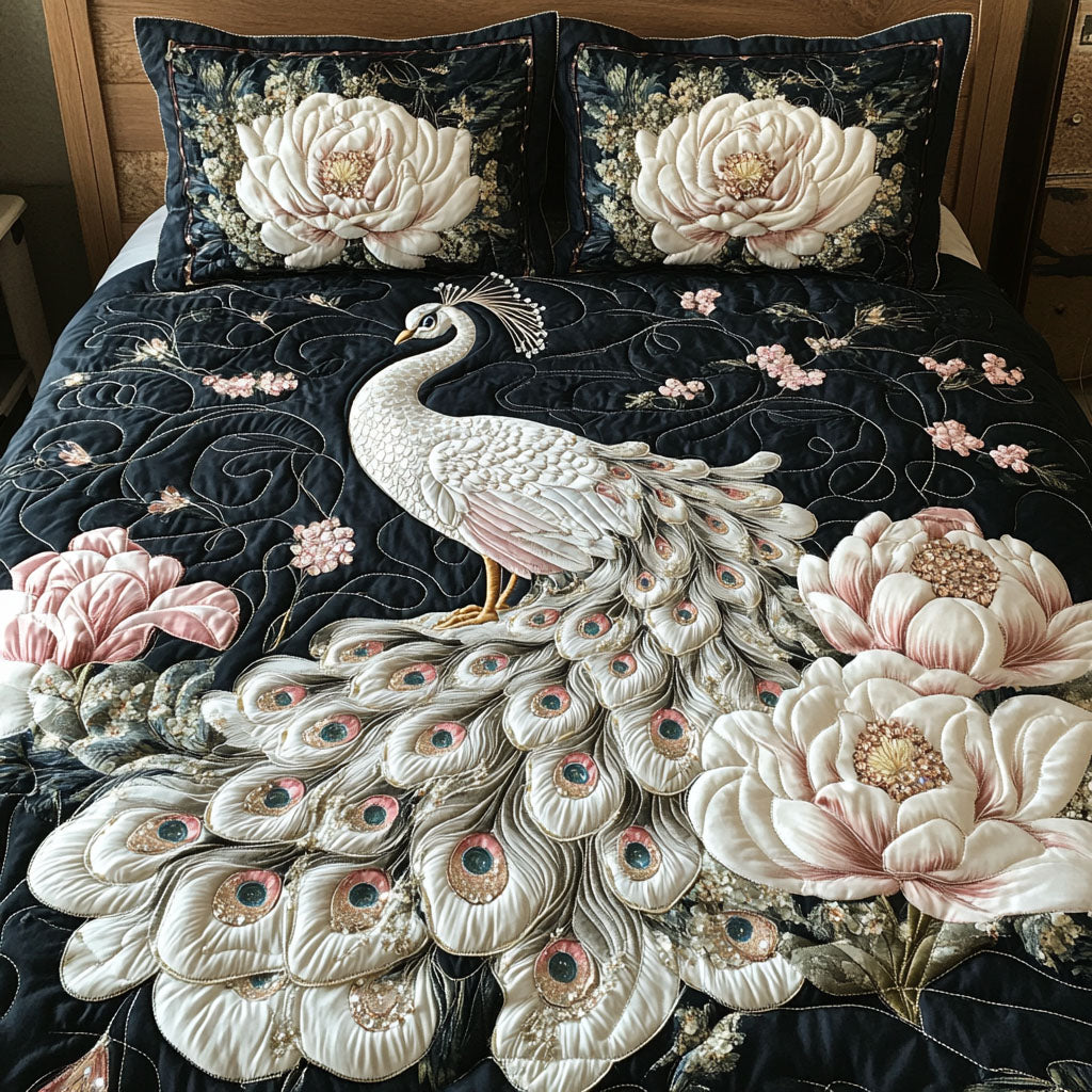Peacock Paradise Quilted Bedding Set Peacock Decorations Family Christmas Gifts