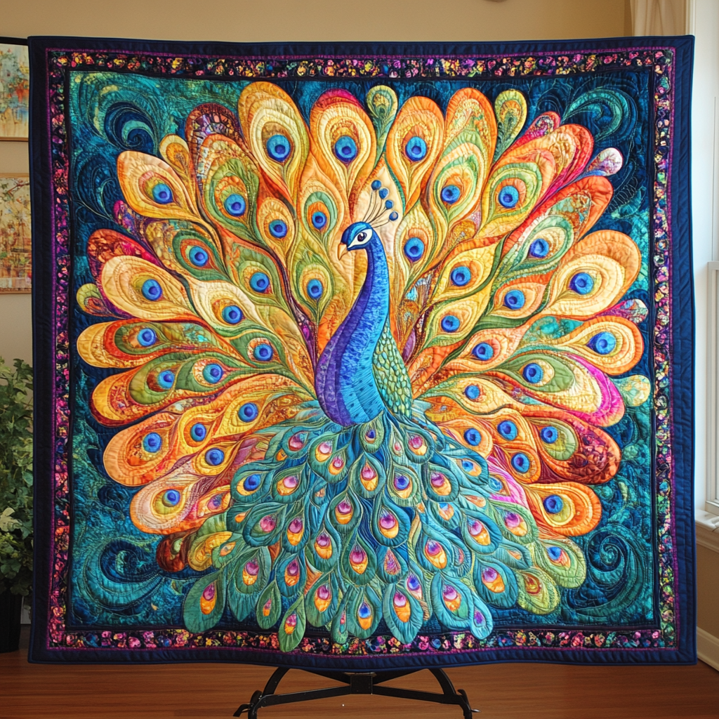 Peacock Pride Quilted Blanket Xmas Holiday Beautiful Peacock Items