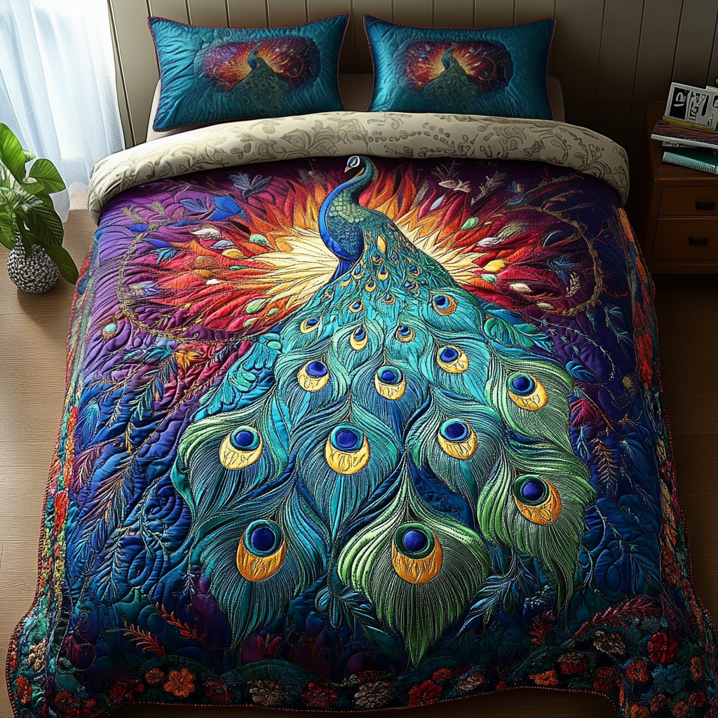 Peacock Quilted Bedding Set Bedroom Decorations Unique Peacock Gift Ideas