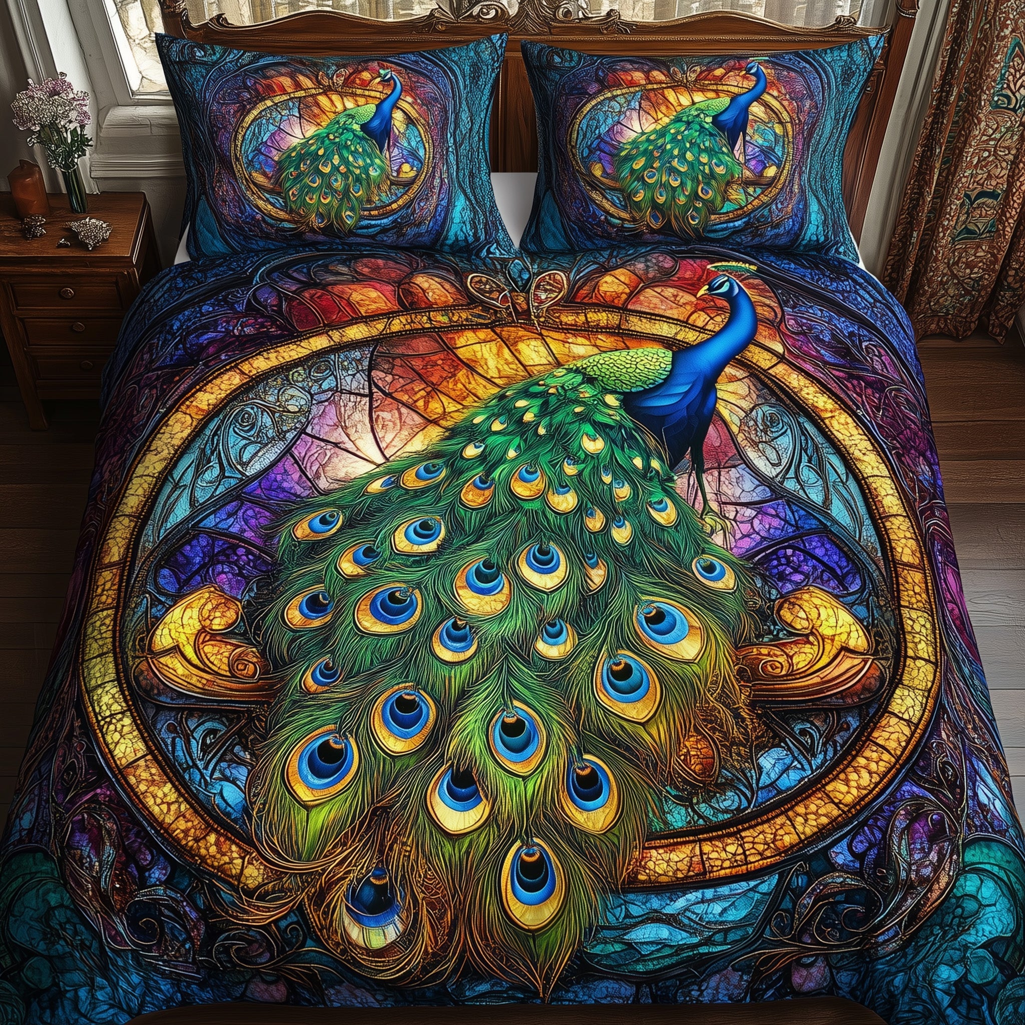 Peacock Quilted Bedding Set Duvet Cover Merchandise Peacock Lovers Gifts For Men