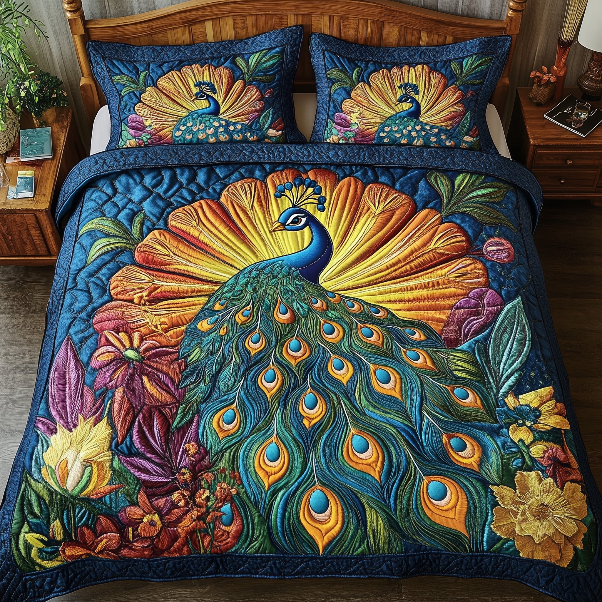 Peacock Quilted Bedding Set Duvet Cover Merchandise Peacock Merchandise Gifts
