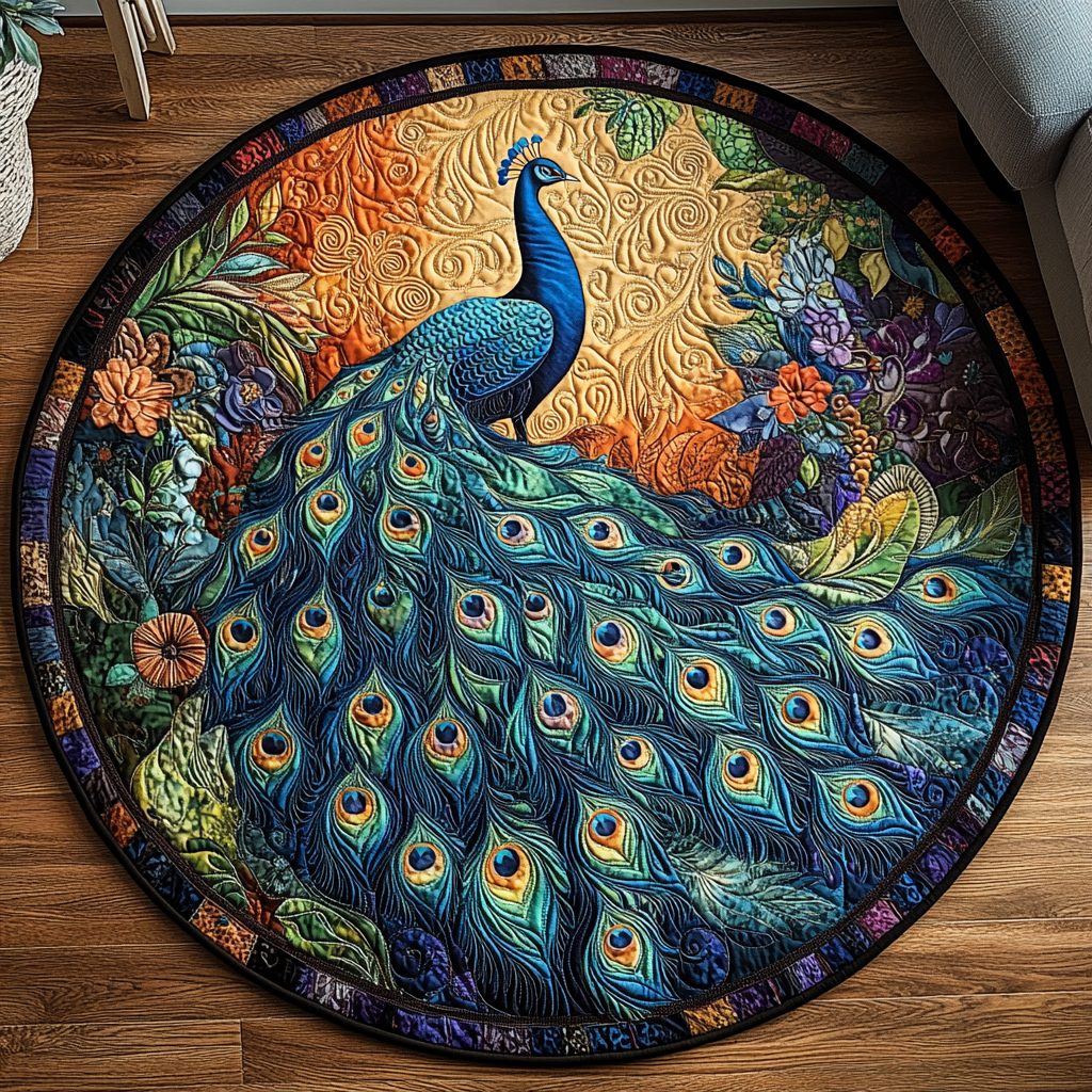 Peacock Quilted Round Mat Home Front Door Design Presents For Farmers