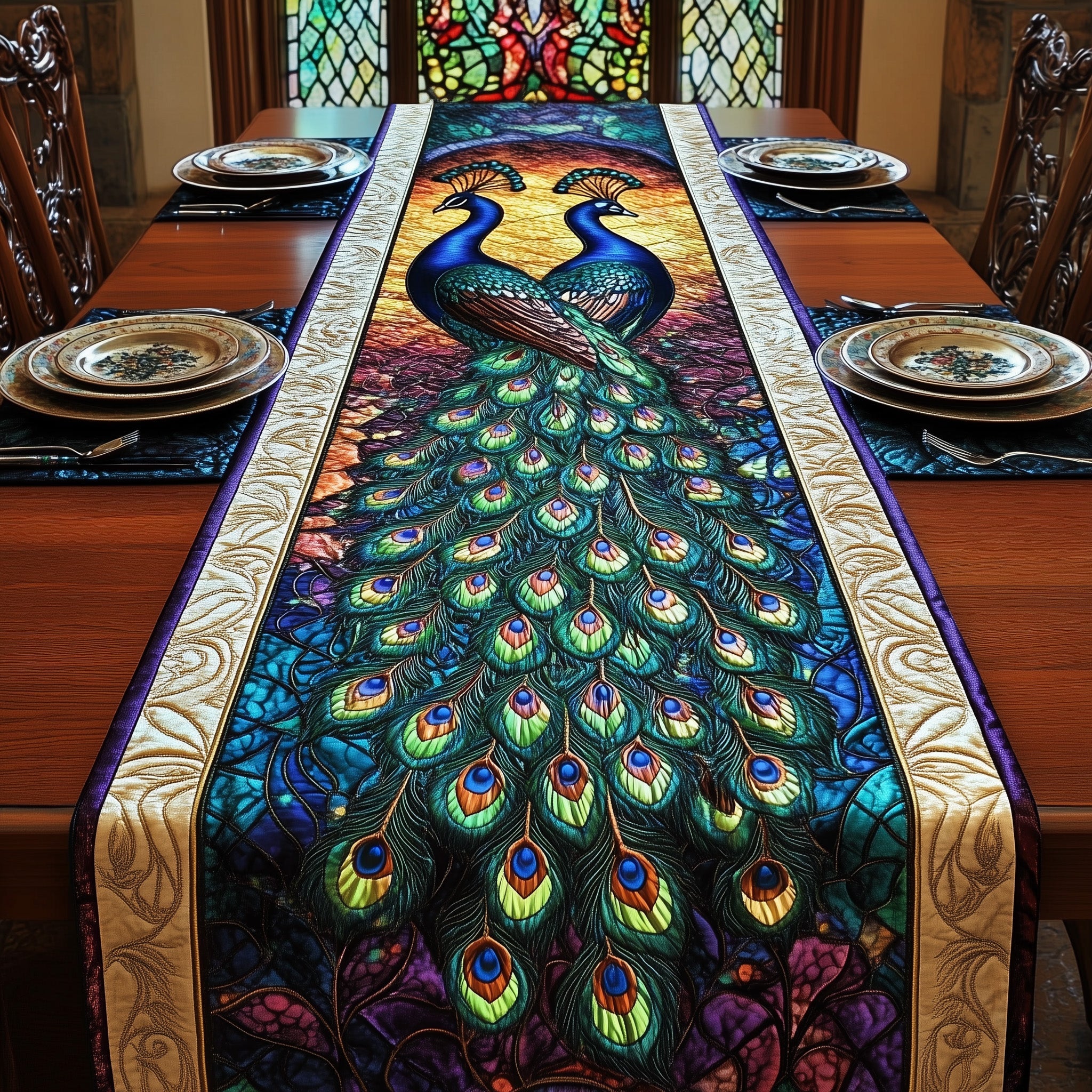 Peacock Quilted Table Runner Special Occasion Table Runner Gift