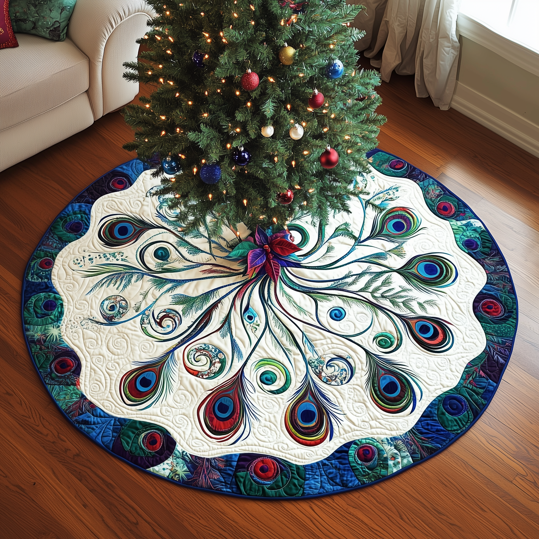 Peacock Quilted Tree Skirt Best Xmas Tree Skirts Decorations Peacock Merchandise Gifts