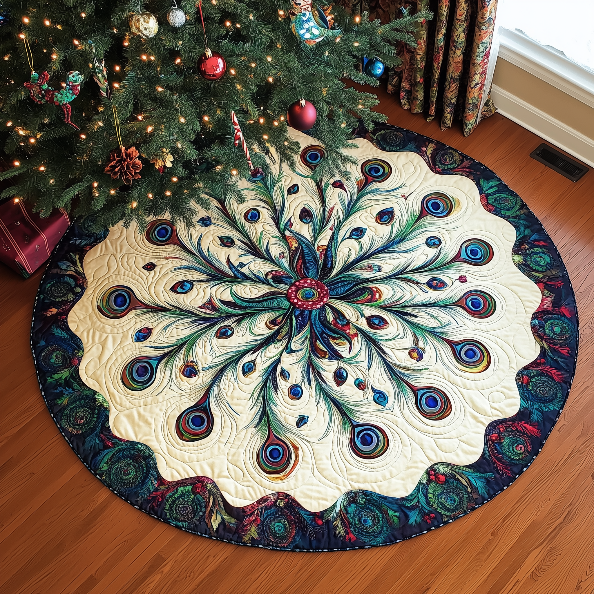 Peacock Quilted Tree Skirt Best Xmas Tree Skirts Decorations Peacock Merchandise Gifts