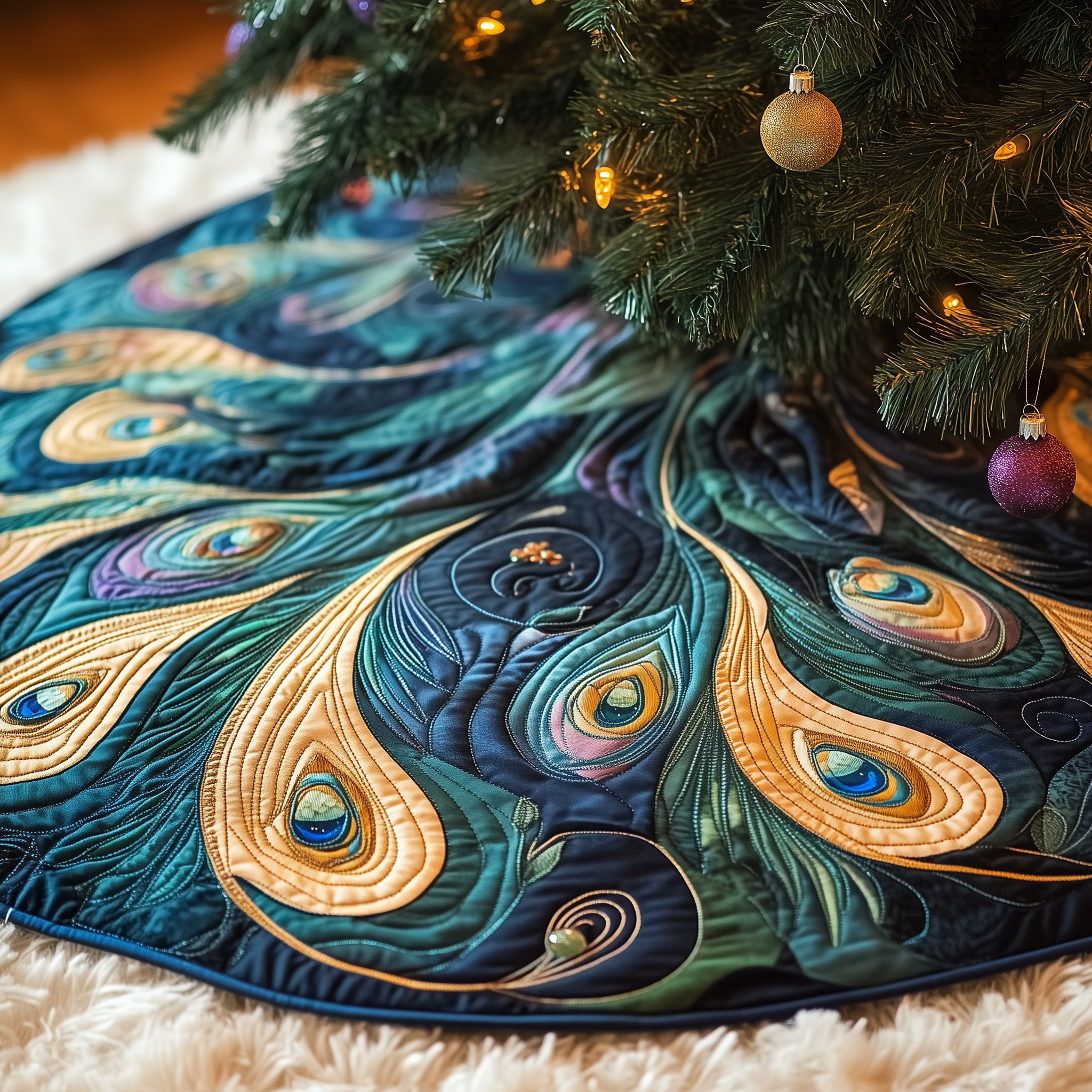 Peacock Quilted Tree Skirt Best Xmas Tree Skirts Indoor Peacock Christmas Decorations